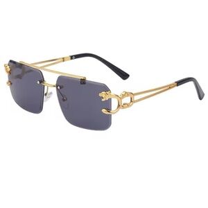 Metal Leopard Rimless Sunglasses Double Bridges